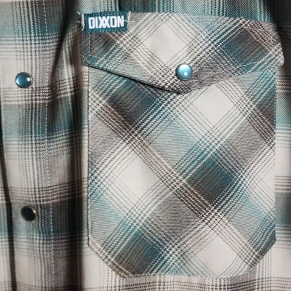 Dixxon Flannel Shirt Mens 2XL Teal Brown Plaid Hollow Point Western Long Sleeve - Picture 2 of 11
